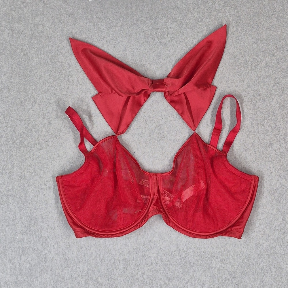 Victoria Secret Women Bra 36DDD Red Dream Angels Push Up Underwired Bow